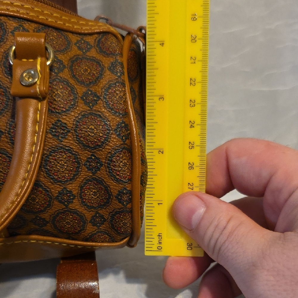 Chic Tan Mini Bag with Patterned Design - 48 Inch Strap - Picture 10 of 11